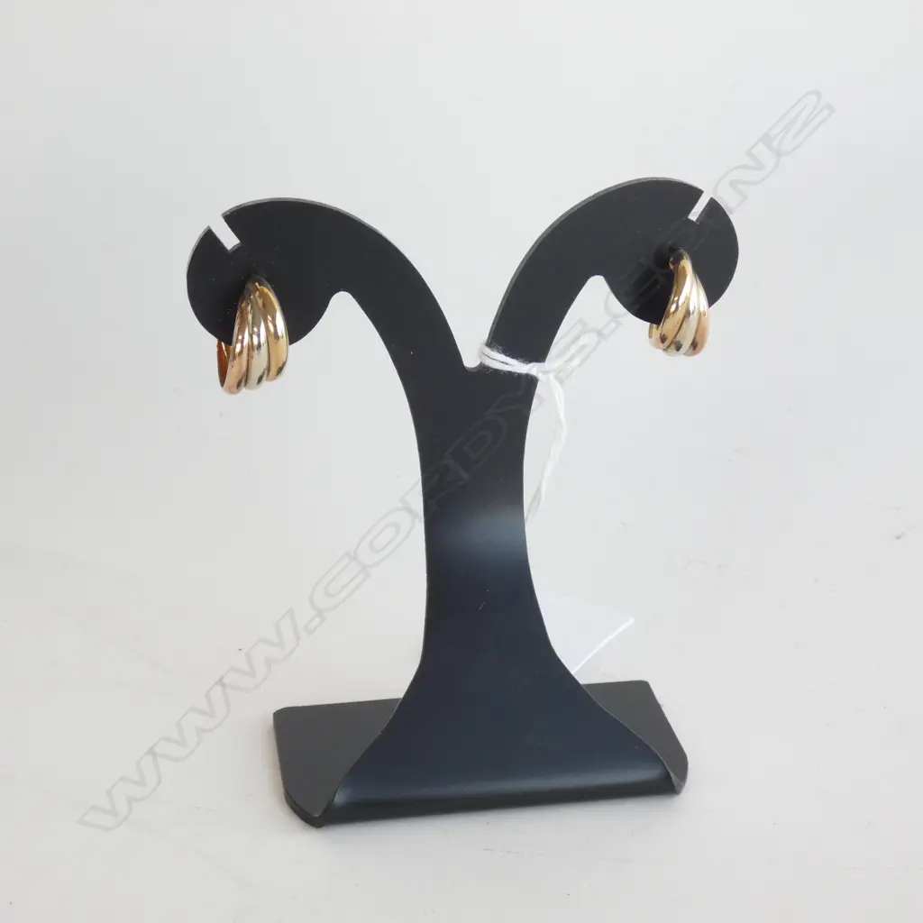 PR 9CT TRI-COLOUR GOLD HOOP EARRINGS 1.8gms Image 1++