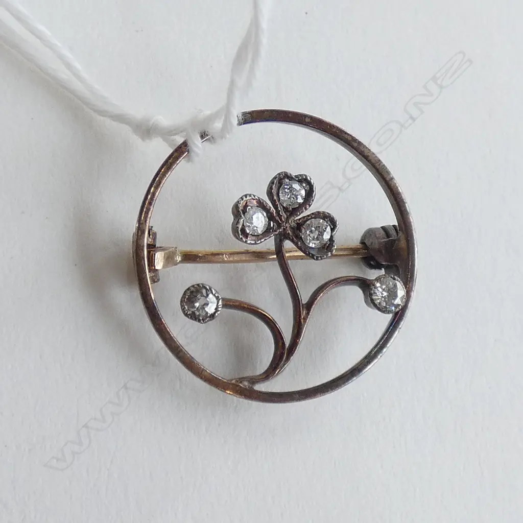 EDWARDIAN 9CT GOLD AND DIAMOND BROOCH 2.44gm Image 1++