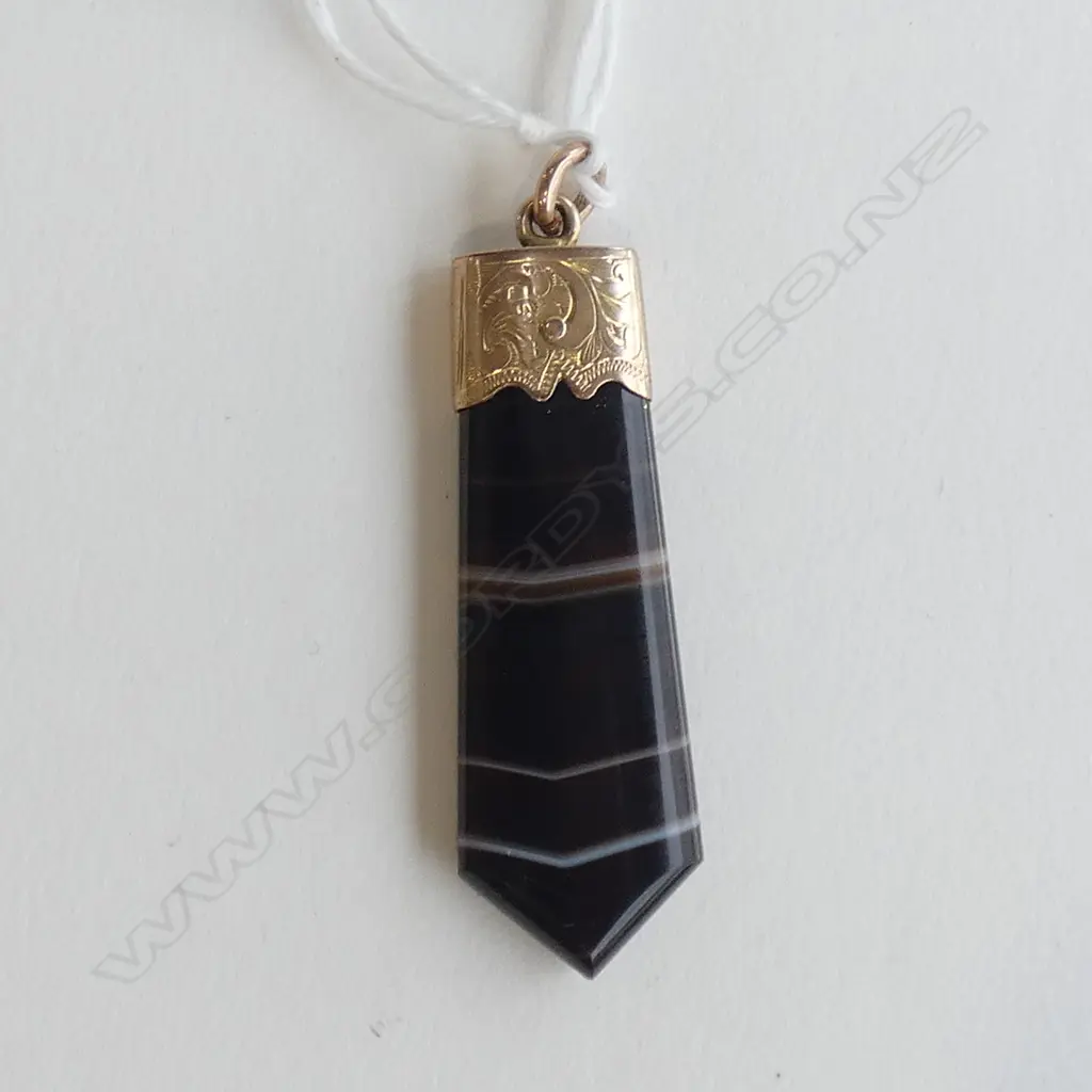 c1900 9CT ROSE GOLD & BANDED AGATE PENDANT  Image 1++