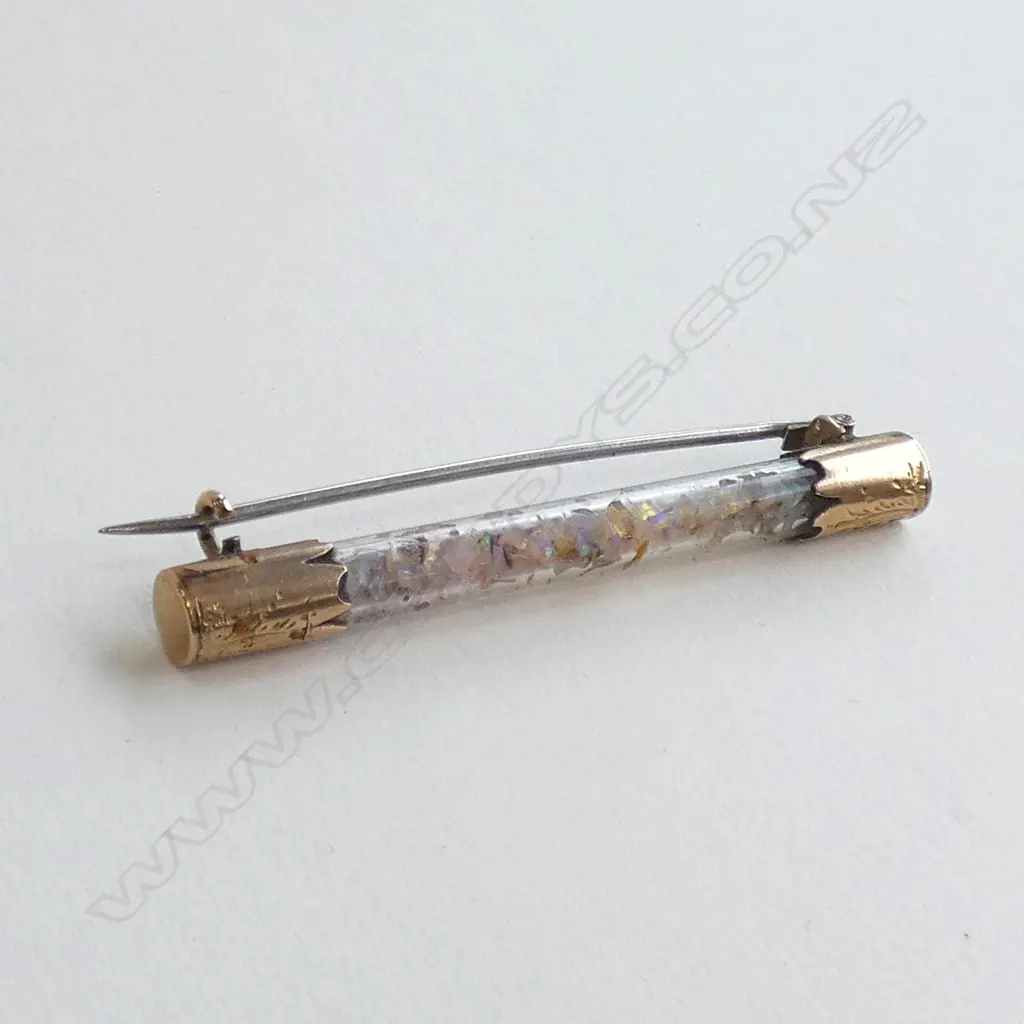 C1900 9CT GOLD CAPPED OPAL CHIP CYLINDER BROOCH Image 1++