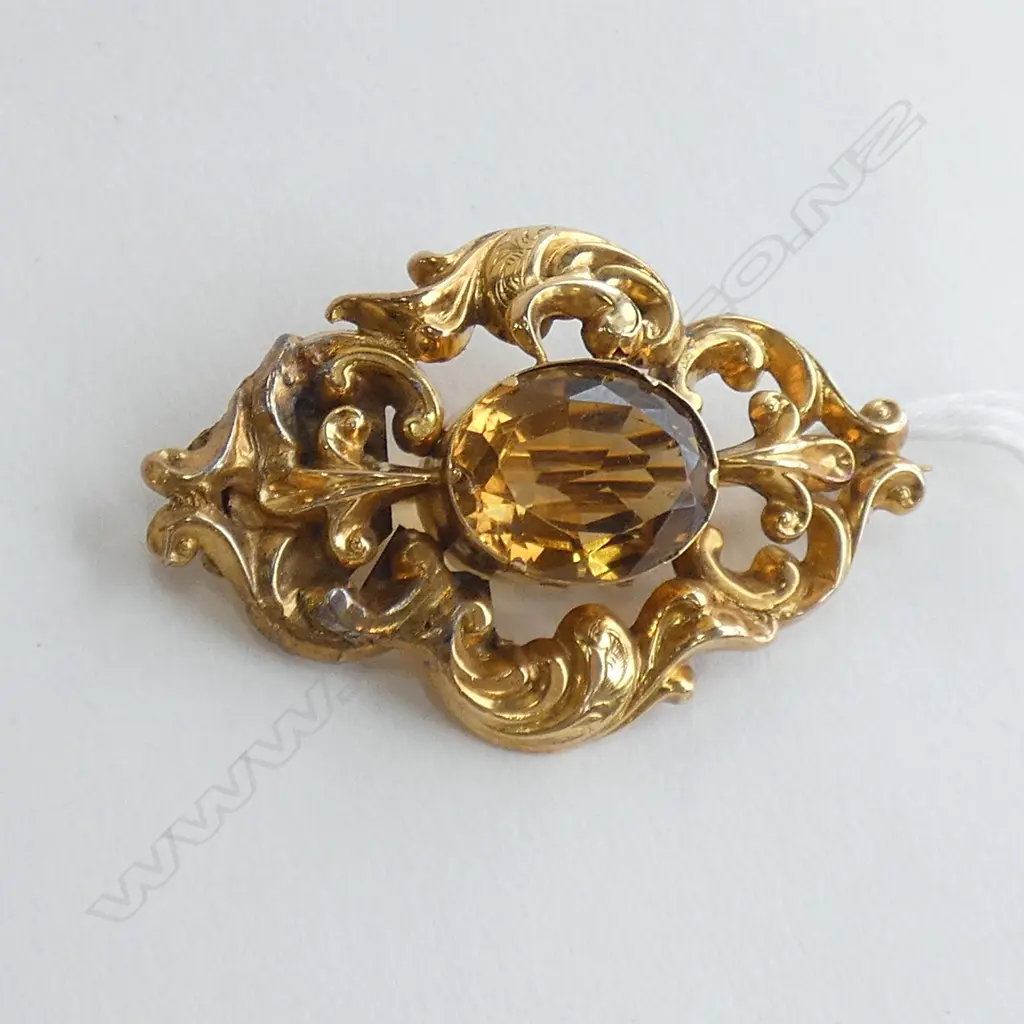 VICTORIAN PINCHBECK & CITRINE BROOCH Image 1++