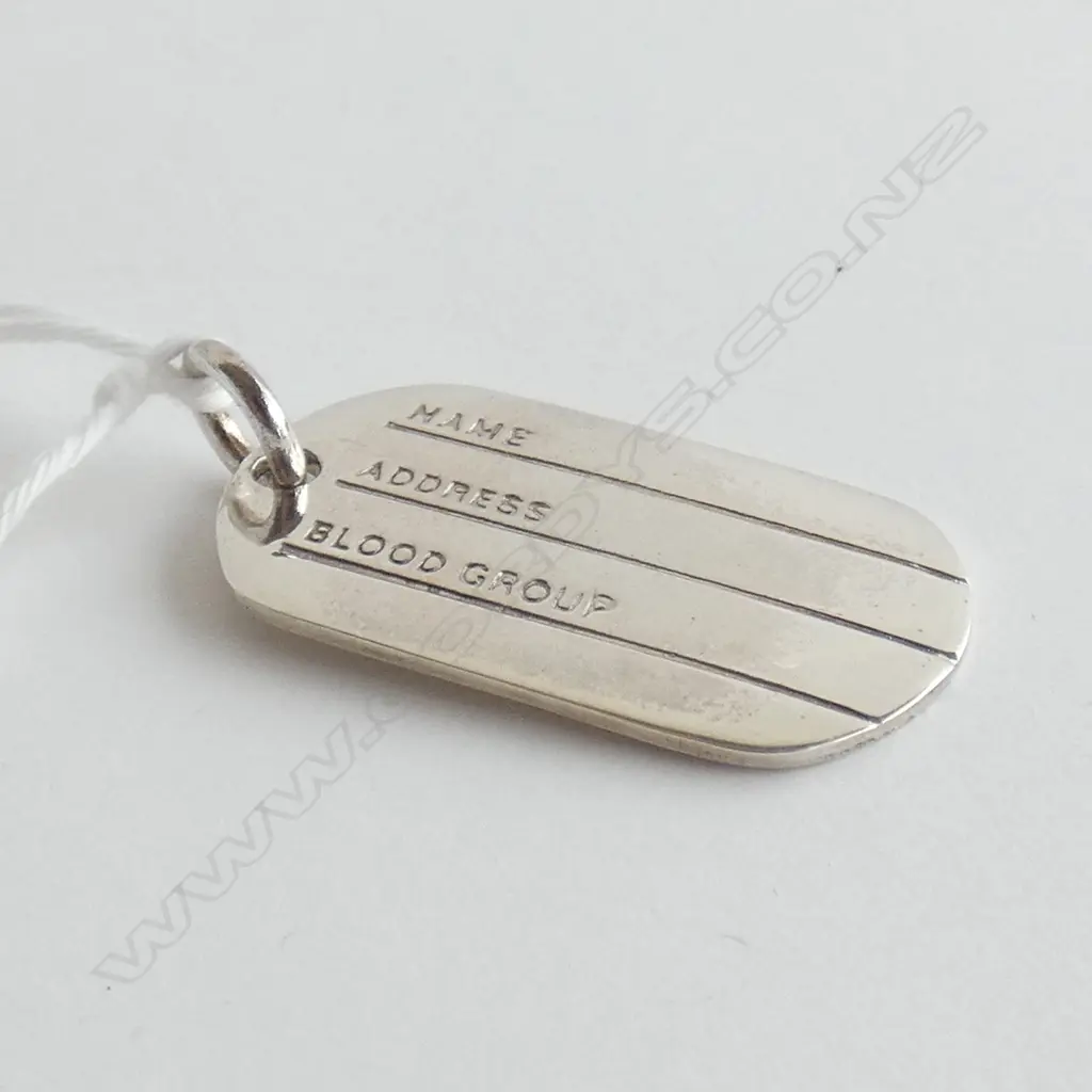 STG SILVER TAG PENDANT 'NAME /ADDRESS/ BLOOD GROUP' Image 1++