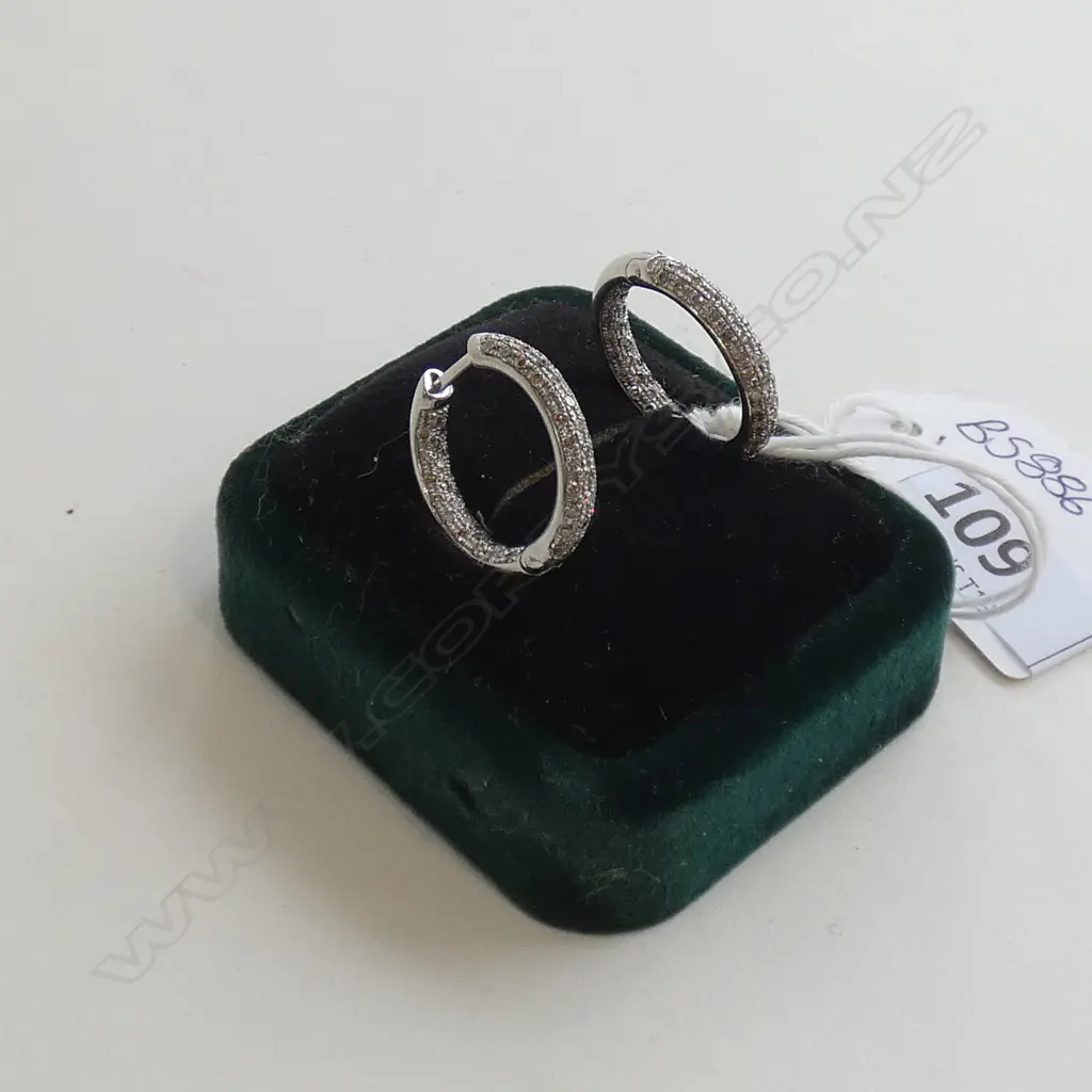 9CT WHITE GOLD AND DIAMOND HOOP EARRINGS Image 1++