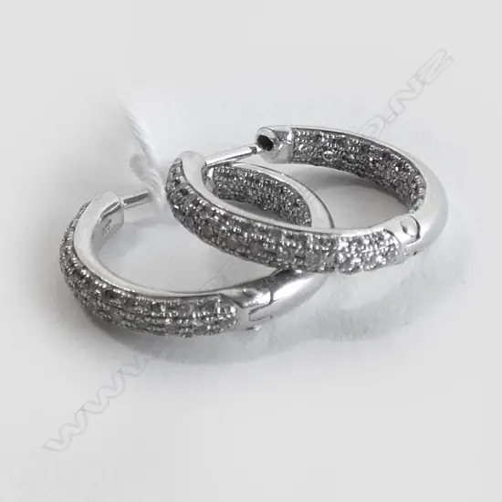 9CT WHITE GOLD AND DIAMOND HOOP EARRINGS