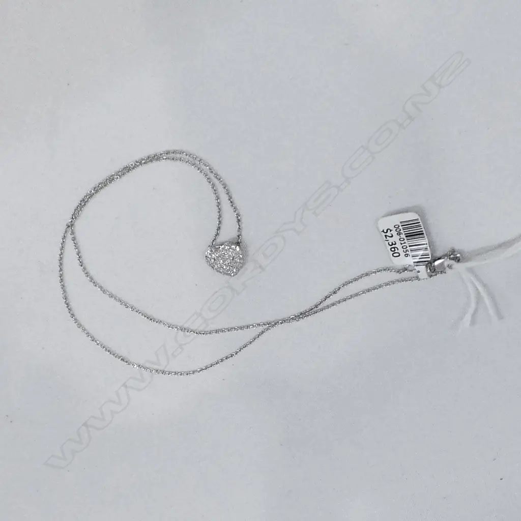 18CT WHITE GOLD PAVE DIAMOND SET HEART PENDANT AND 9CT GOLD CHAIN Image 1++