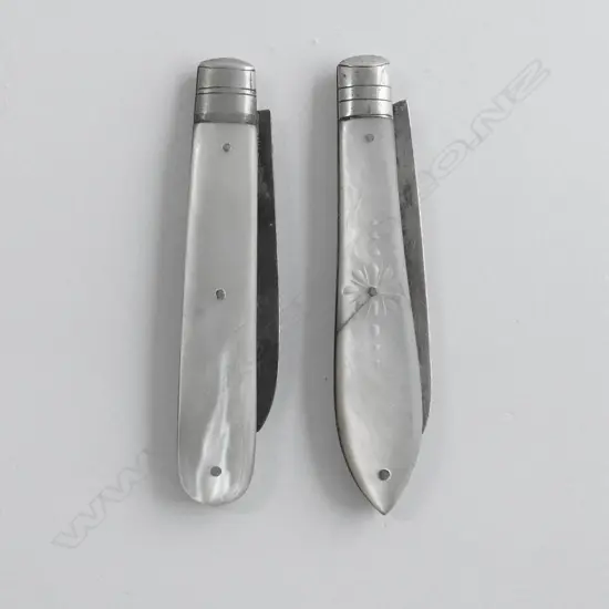 2 ANTIQUE SILVER & MOP POCKET KNIVES