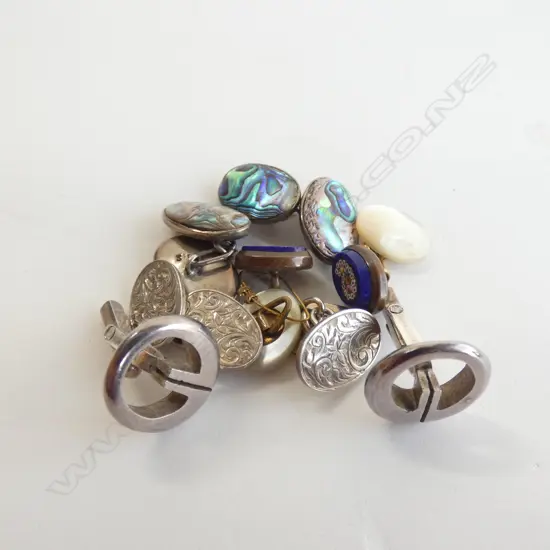 4 PRS VINTAGE CUFFLINKS. SILVER. PAUA MOP ETC