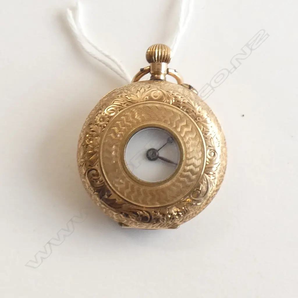 14k GOLD EARLY 20thC LADIES HALF HUNTER POCKET WATCH IN CASE Image 1++