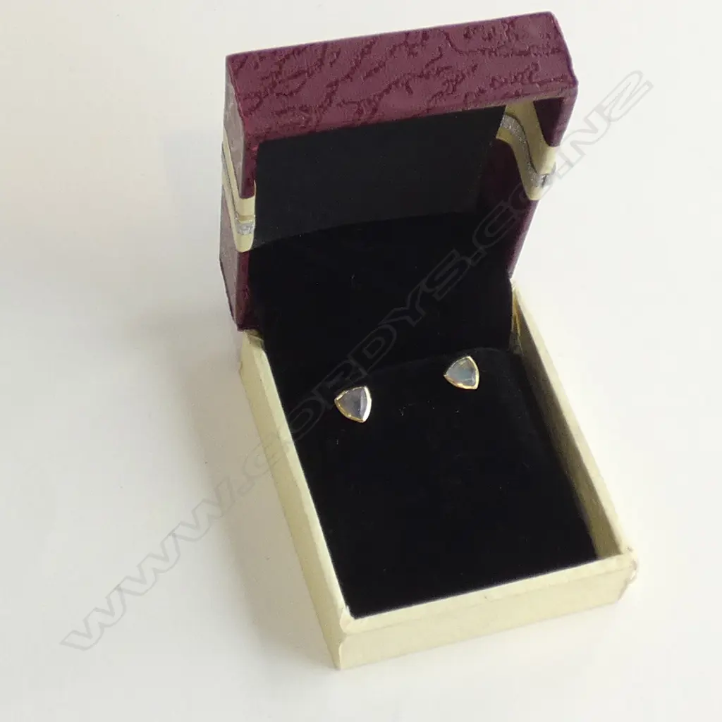PR SILVER GOLD PLATED & LABRADORITE STUD EARRINGS Image 1++