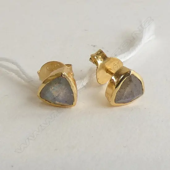 PR SILVER GOLD PLATED & LABRADORITE STUD EARRINGS