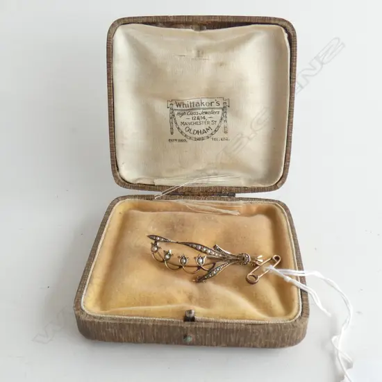 9CT GOLD & SEED PEARL LILY OF THE VALLEY BROOCH