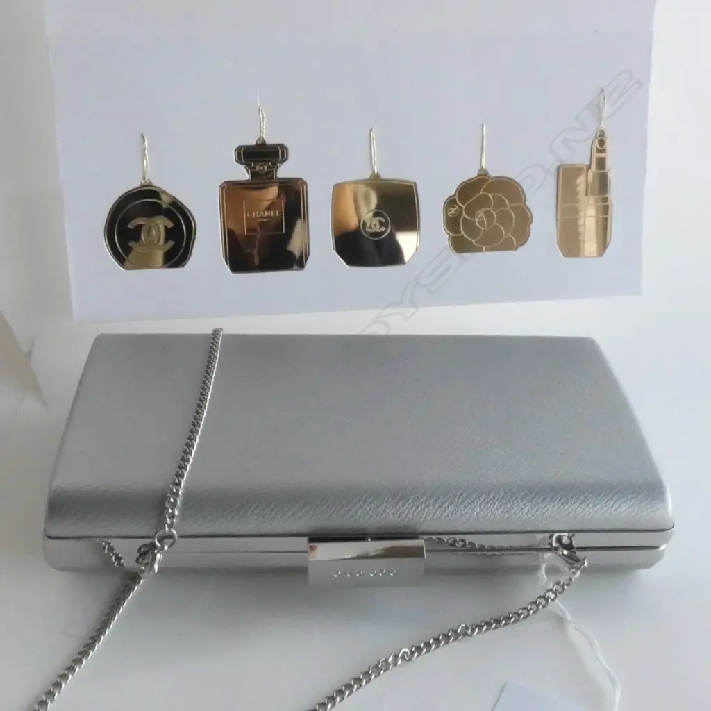 OLGA BERG SILVER CLUTCH & COSTUME JEWELLERY CONTENTS + CHANEL CHARMS Image 1++