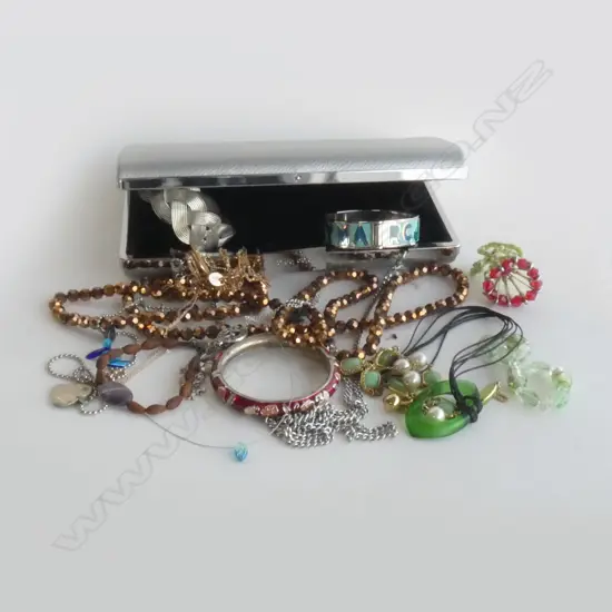 OLGA BERG SILVER CLUTCH & COSTUME JEWELLERY CONTENTS + CHANEL CHARMS