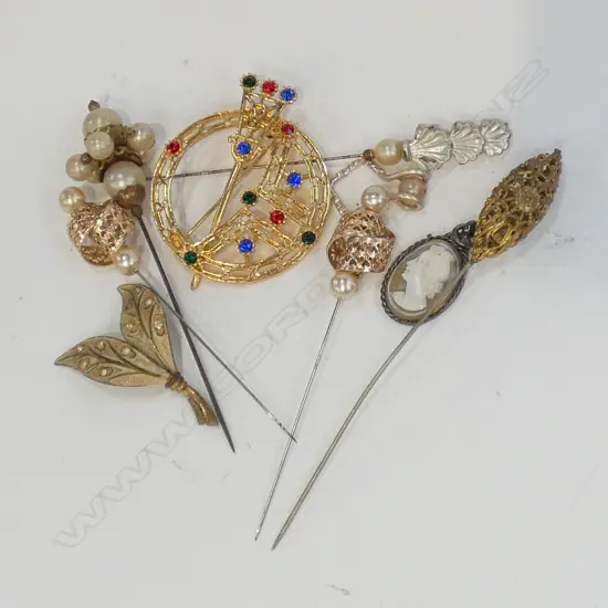ASST. COSTUME JEWELLERY; HAT PINS, STG CAMEO ETC
