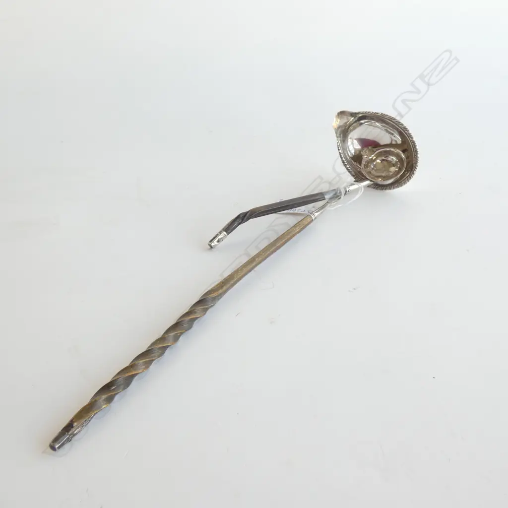 2 STG SILVER TODDY LADLES w WOODEN HANDLES; 1 SM IRISH EARLY 19TH C  51GMS TOTAL WEIGHT Image 1++