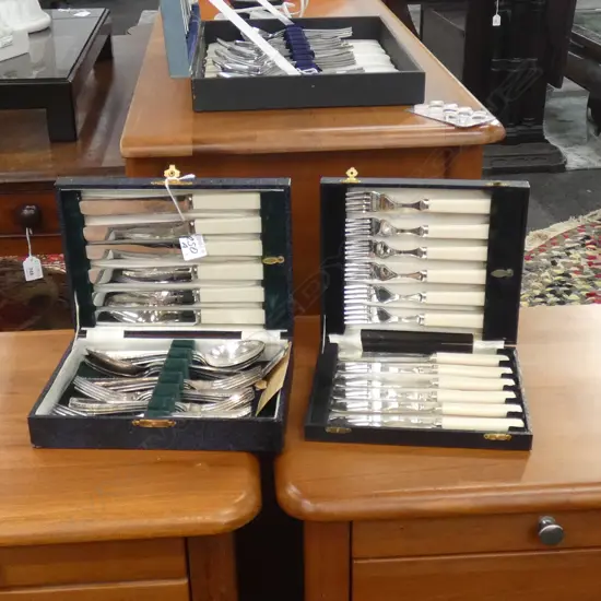 2 SETS CASED CUTLERY; IVORINE FISH SET, GROSVENOR PLATE SET
