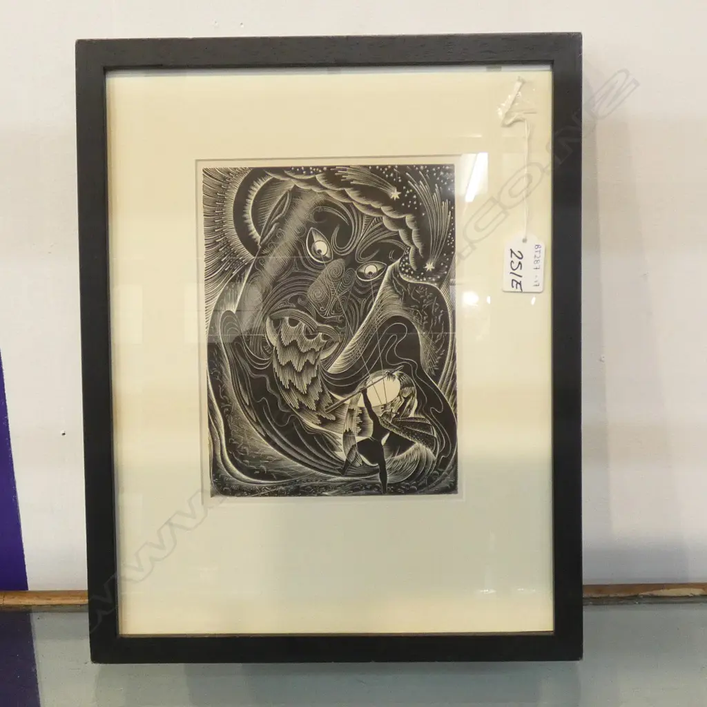 E. MERVYN TAYLOR - WOOD ENGRAVING - MAGICAL WOODEN HEAD H. 205 X W. 160MM unsigned / uneditioned printed from the origin Image 1++