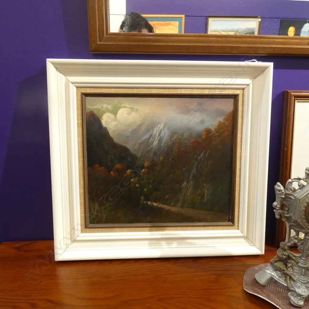 J D PERRETT - SOUTH ISLAND OIL LANDSCAPE. OIL ON CANVAS H. 345 X W. 395MM Image 1++
