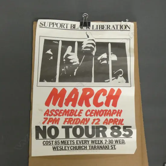 VINTAGE POSTER 'SUPPORT BLACK LIBERATION MARCH. NO TOUR 85'.