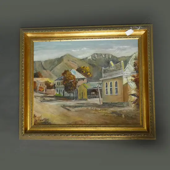 OIL ON BOARD 'NASEBY OTAGO' BY I C COWIE 1979  390 X 490MM