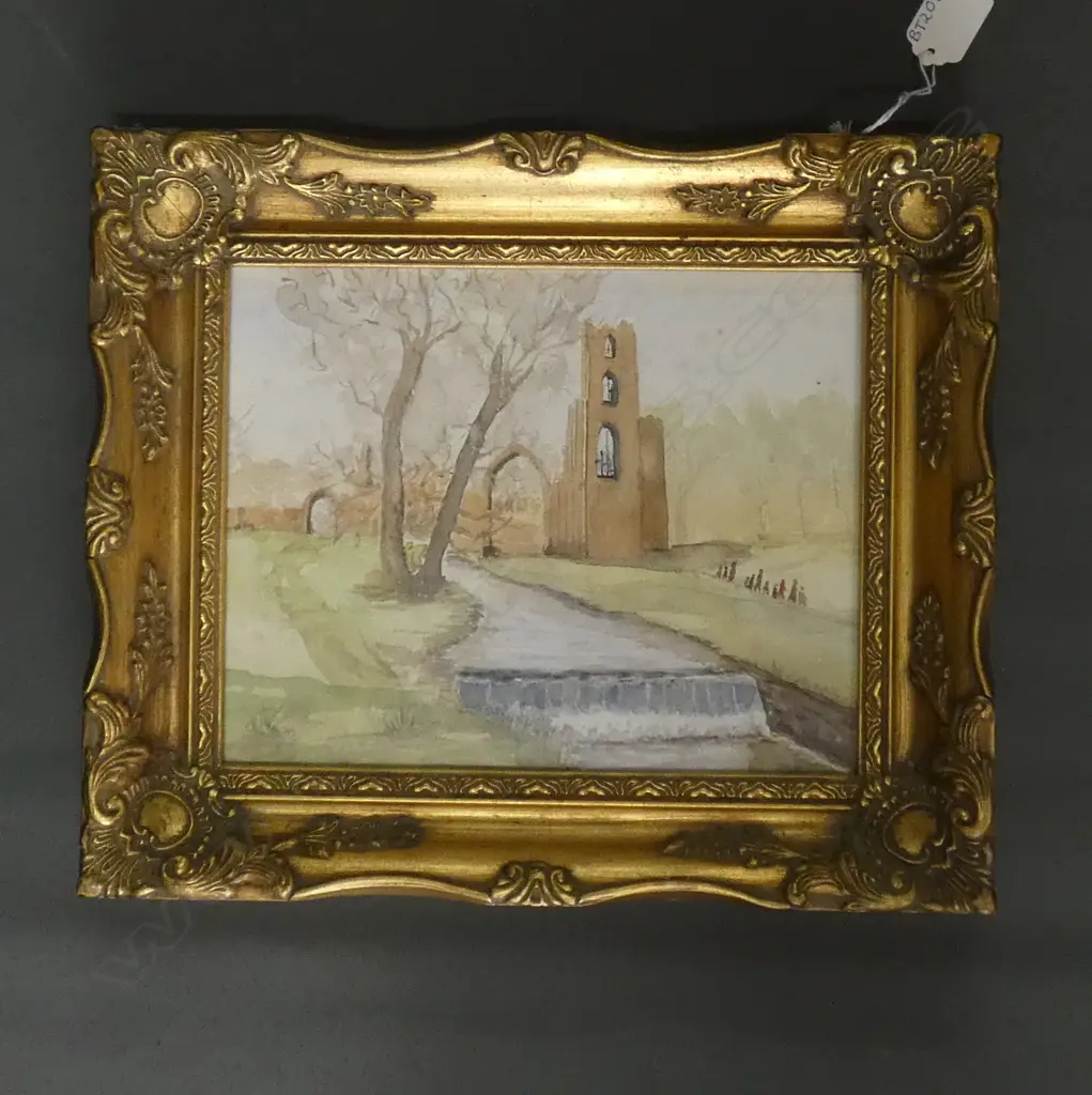 WATERCOLOUR IN GILT FRAME ANCIENT RUINS SIGNED DF  240 X 190MM Image 1++