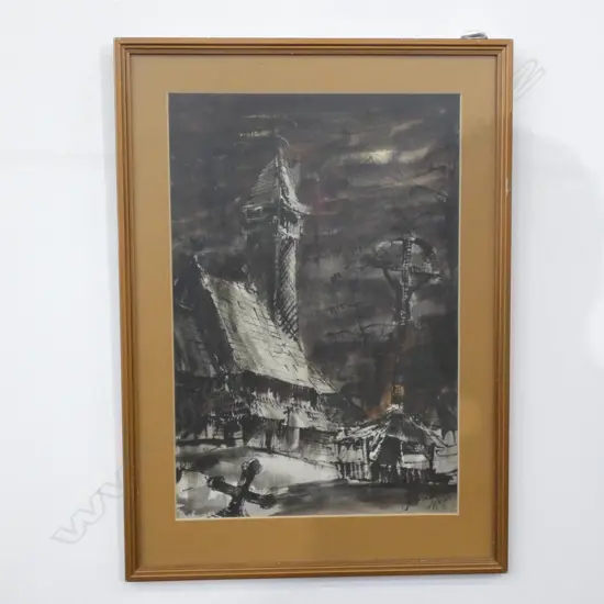DARK BROWN CHURCH PRINT 540x365mm