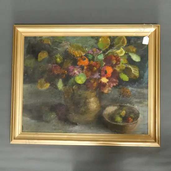 OIL ON BOARD 'GOLD FLOWERS' BY DOROTHY MORTON  450 X 580MM