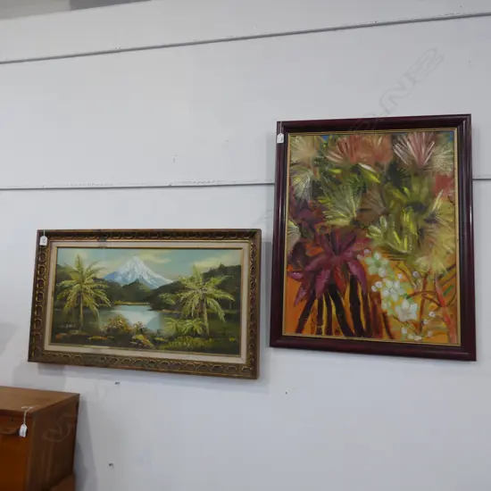 2 OIL ARTWORKS; 'CANTRELL' LANDSCAPE 370x750mm + ABSTRACT 700x540mm