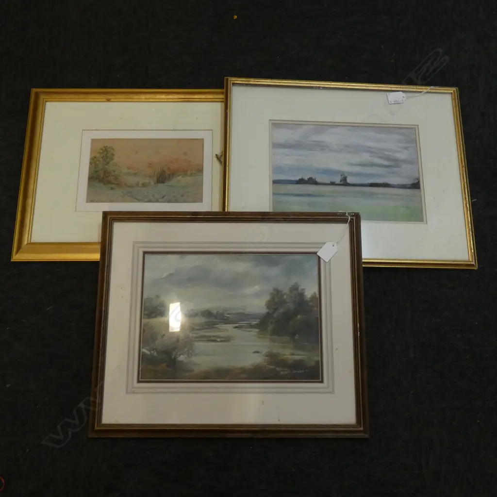 3 WATER COLOURS - 1 SIGNED HW FRANCE ? 1918  LARGEST 290 X 210MM Image 1++