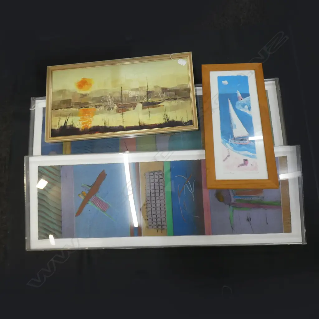 PR ABSTRACT ACRYLIC ON PAPER IN PERSPEX FRAMED (280 X 1000MM)  + OIL ON BOARD & PRINT Image 1++