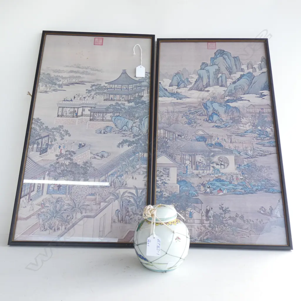 2 CHINESE PRINTS 555X300mm + FAMILLE ROSE GINGER JAR Image 1++