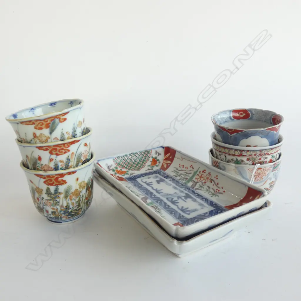 2 IMARI PORCELAIN OBLONG DISHES & 6 VARIOUS IMARI TEA BOWLS (FU KI CHO SHUN MARK & SEAL MARKS ) OLD FAULTS Image 1++