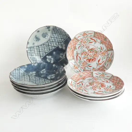 4 JAPANESE PLATES  & 5 BLUE/WHITE PLATES (CHIP)