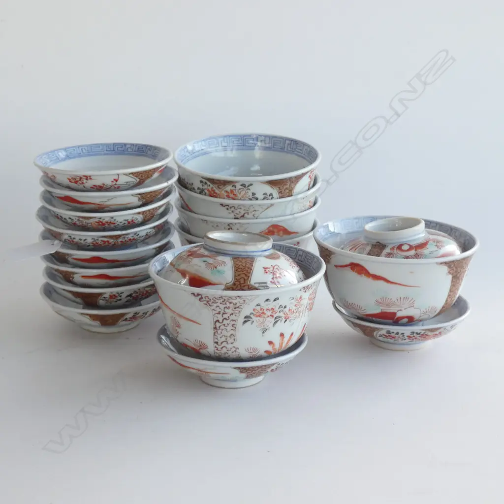 7 VINTAGE IMARI PORCELAIN BOWLS & COVERS (FU KI CHO SHUN MARKS) SOME GLAZE RUBBING Image 1++