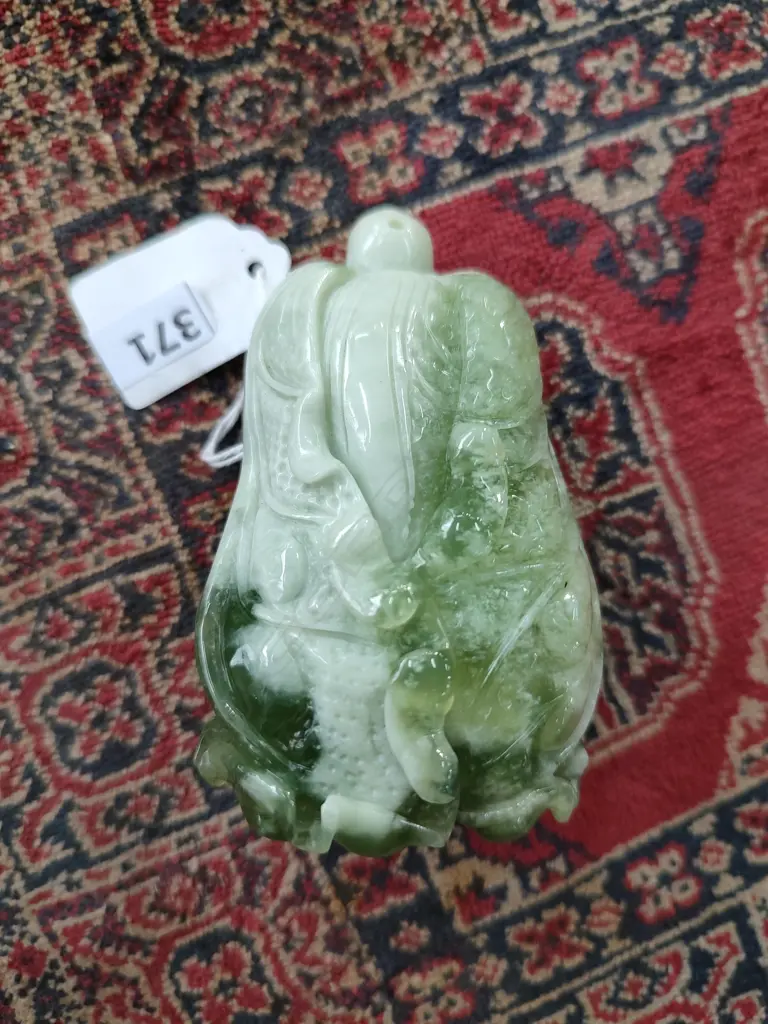 JADE ORIENTAL CABBAGE SHAPED HANDLING STONE L 95MM Image 1++