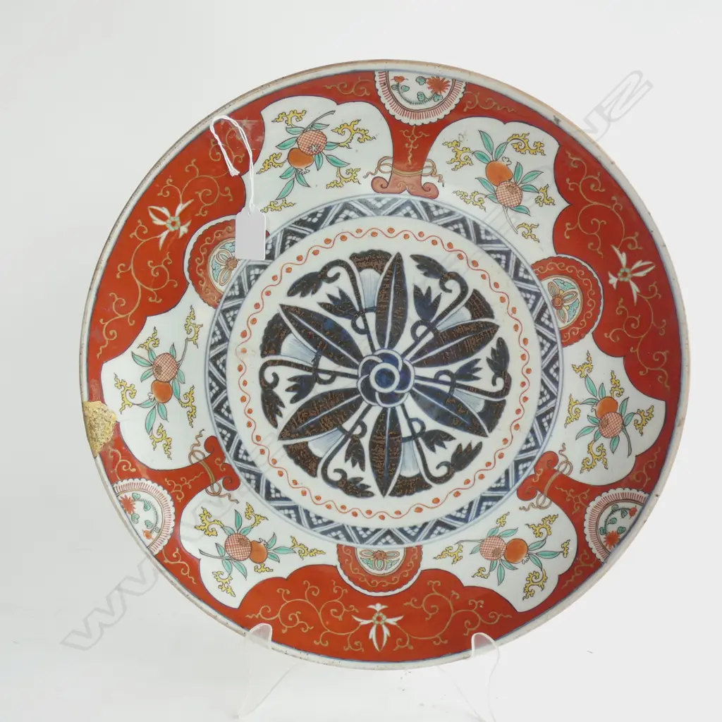 POLYCHROME ORIENTAL PLATE 19TH C SEAL MARK TO BASE D405mm  INTSUGI REPAIR Image 1++