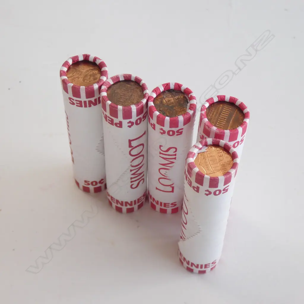 5X 'LOOMIS' BOUND ROLLS OF 50 USA 1c PCES  Image 1++
