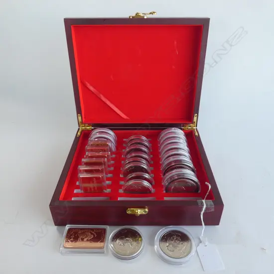 7 UNC COPPER BARS + 22 NZ $5 UNC COINS 1990'S