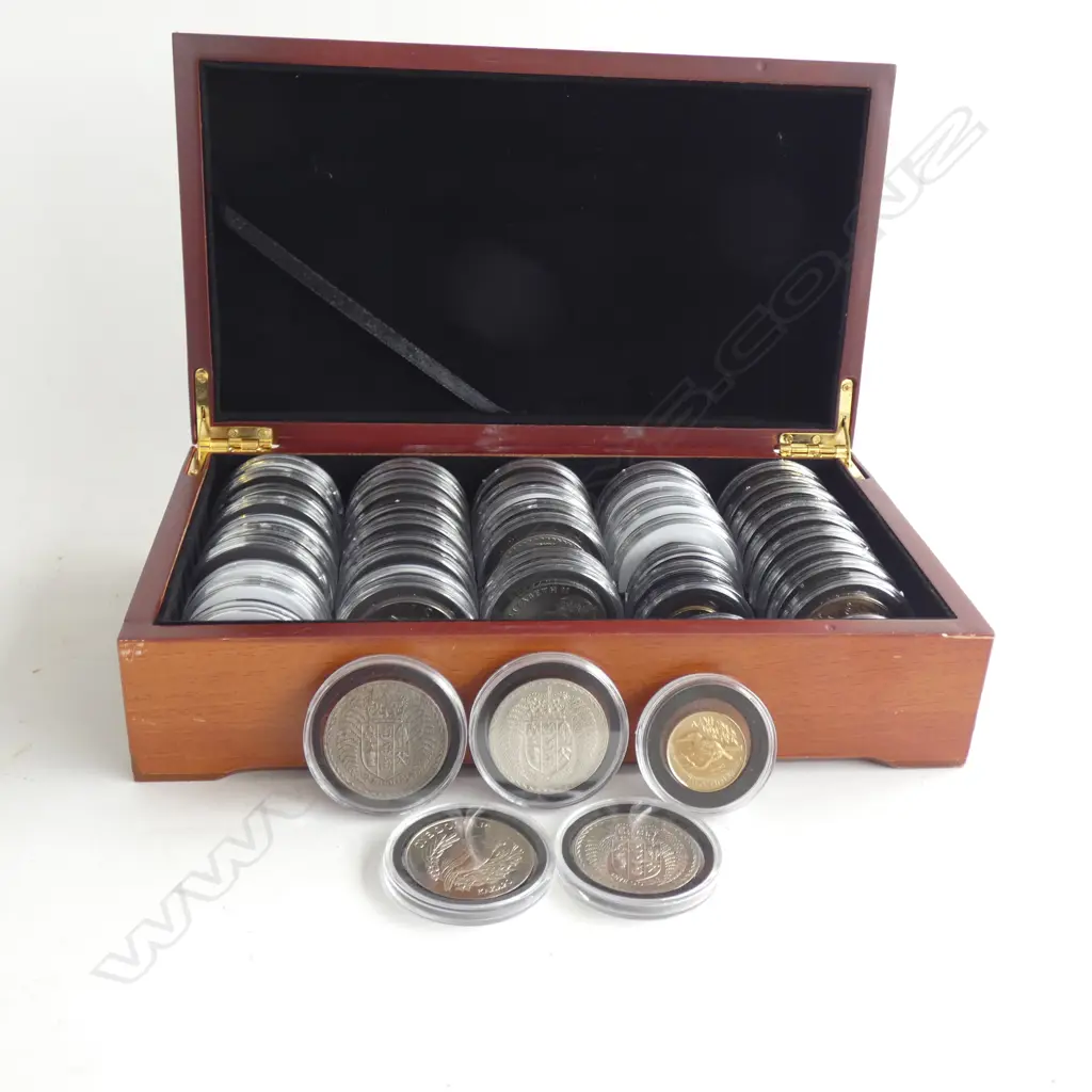 BOX OF 50 CASED COINS NZ UNC CROWNS + 50c + $2 ETC Image 1++