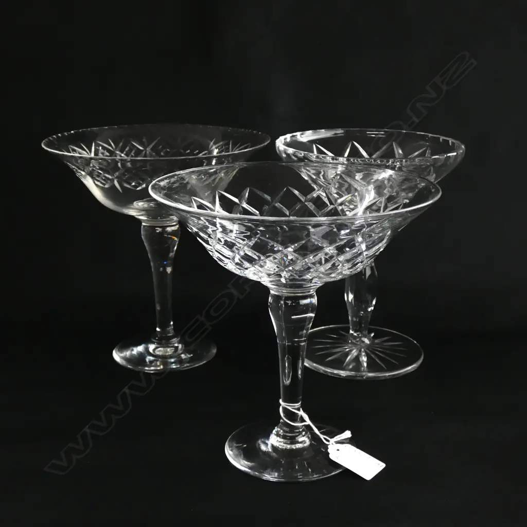 THREE ASST CRYSTAL FOOTED CANDY DISHES; 1 WEBB & CORBET A/F DIA 178MM Image 1++