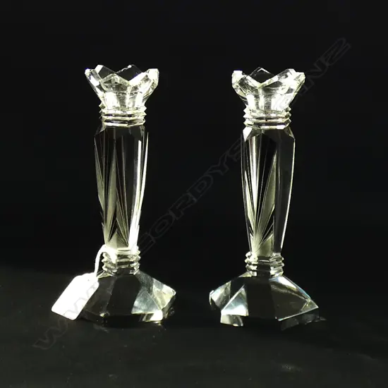 PR ART DECO FACET CUT CANDLESTICK HOLDERS H. 165MM