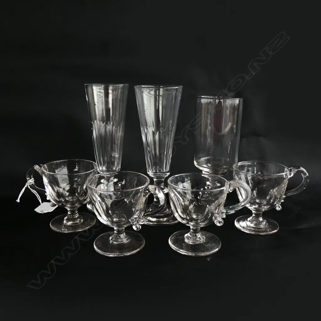 7 ANTIQUE GLASSES; 4 PUNCH, 2 GEOGIAN ALE + 1 OTHER Image 1++
