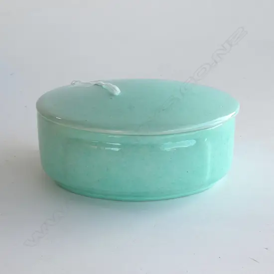 O C STEPHENS GREEN MONO LIDDED BOX OVAL. SIGNED