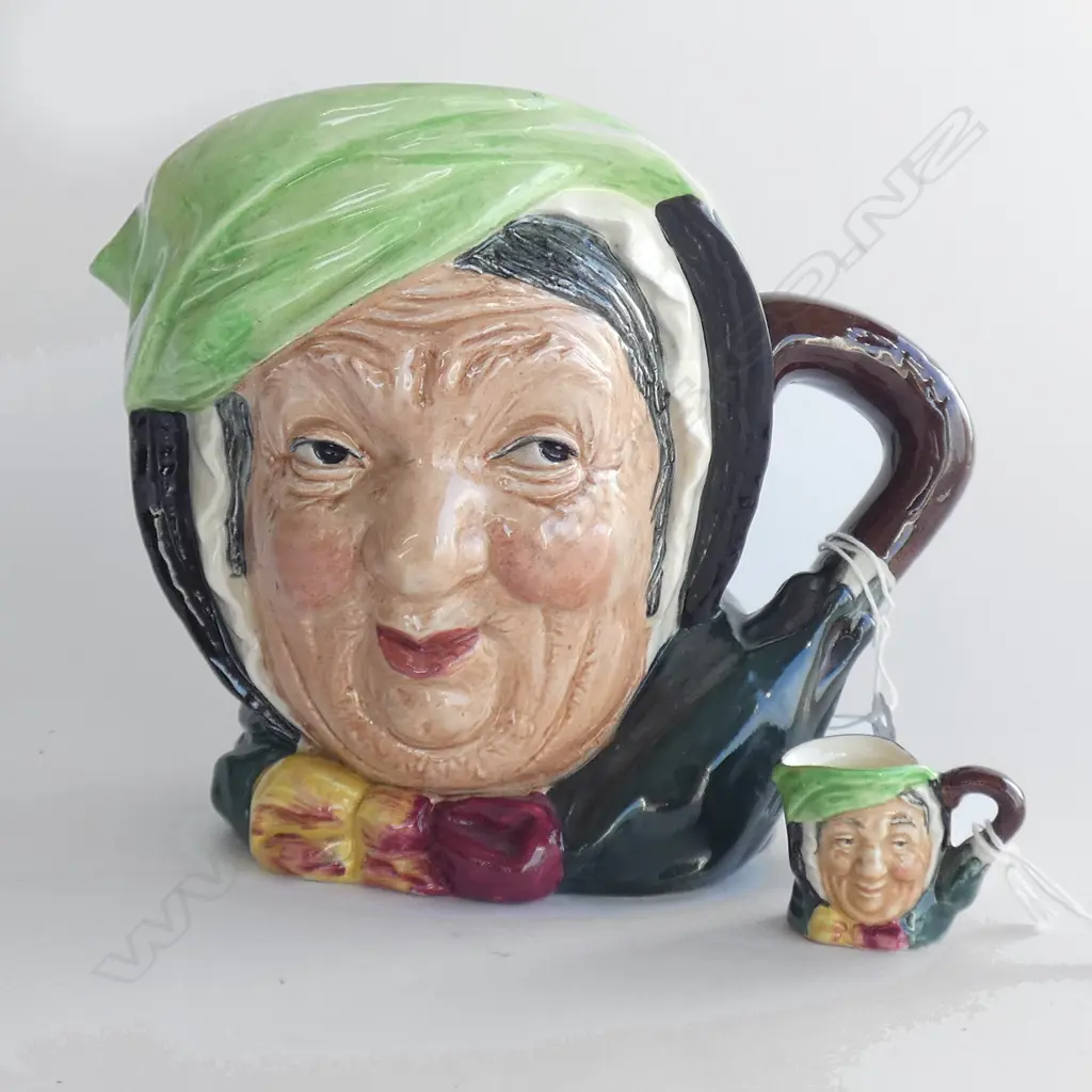 2 ROYAL DOULTON CHARACTER JUGS 'SAIREY GAMP' H. 155MM & MINIATURE 35MM Image 1++