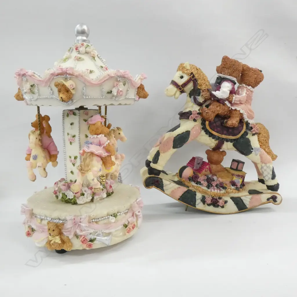 2 REGENCY FINE ARTS MUSICAL FIGURES; ROCKING HORSE & MERRY GO ROUND H. 280MM Image 1++