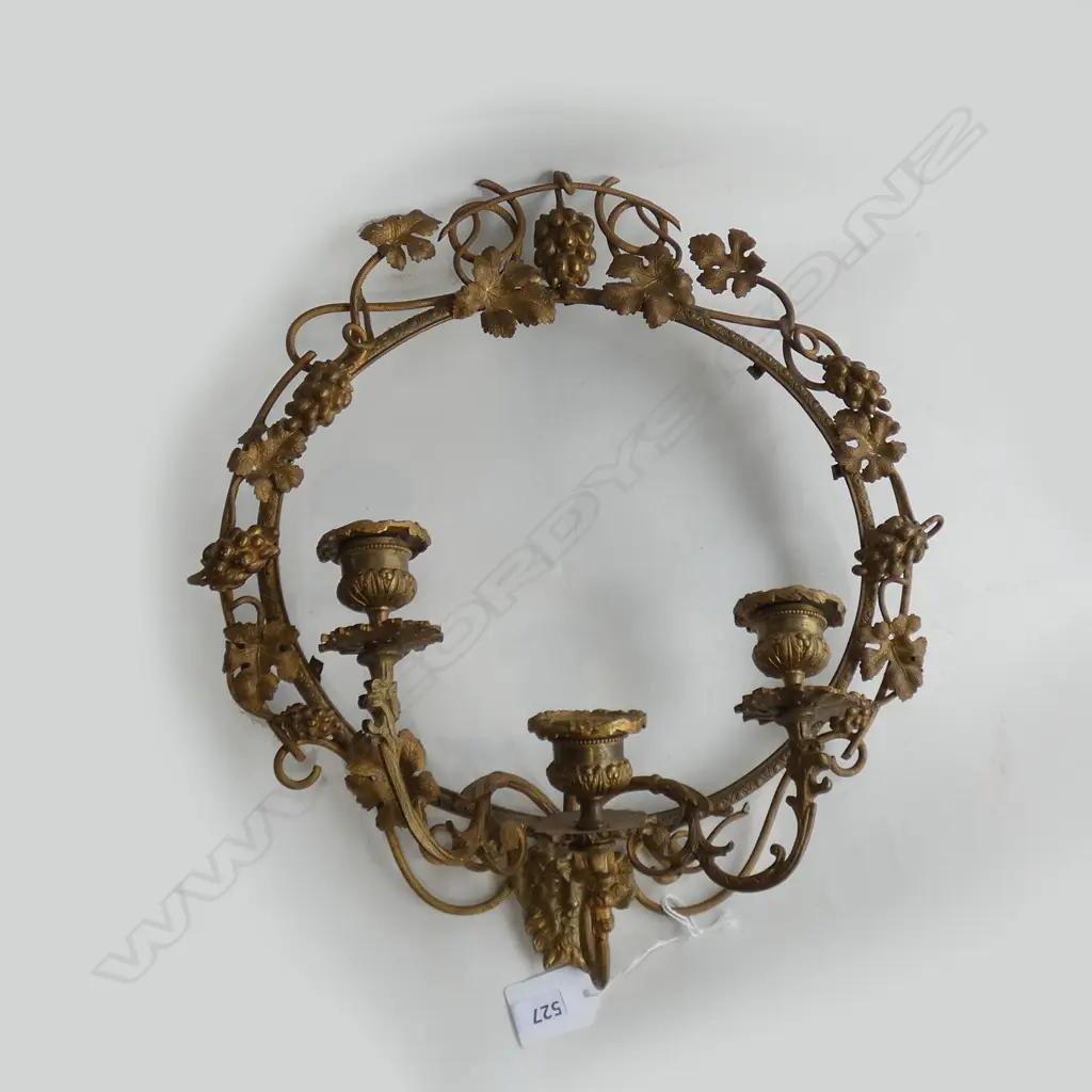 GOLD GILDED GRAPE & VINE GARLAND 3 CANDLE WALL SCONCE DIA  340MM Image 1++