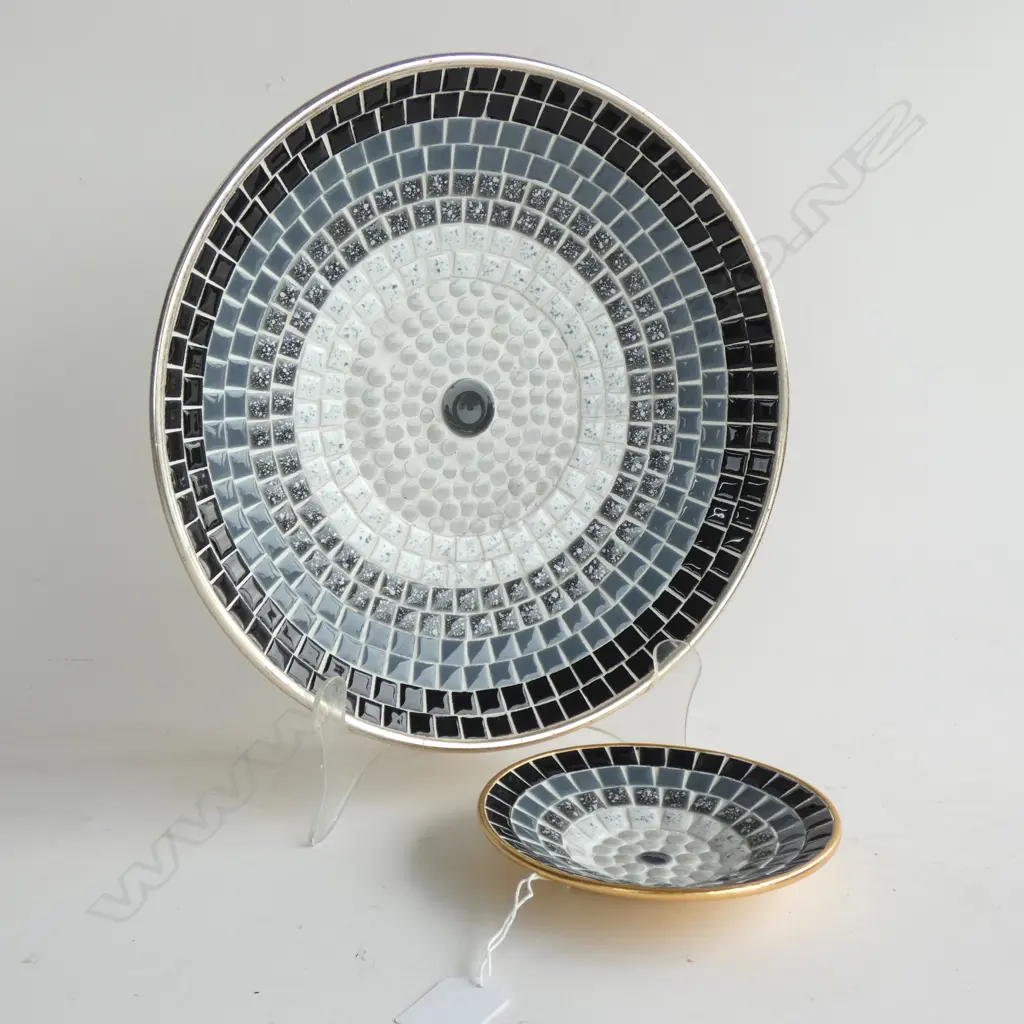 2 MOSAIC TILED PLATES; 280, 135mm dia Image 1++