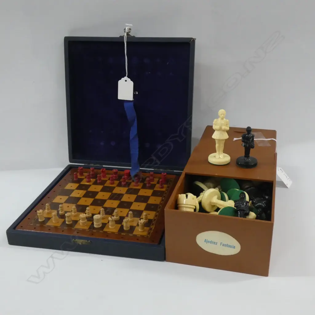 RESIN CHESS SET + TRAVELLING SET, BOTH BOXED Image 1++