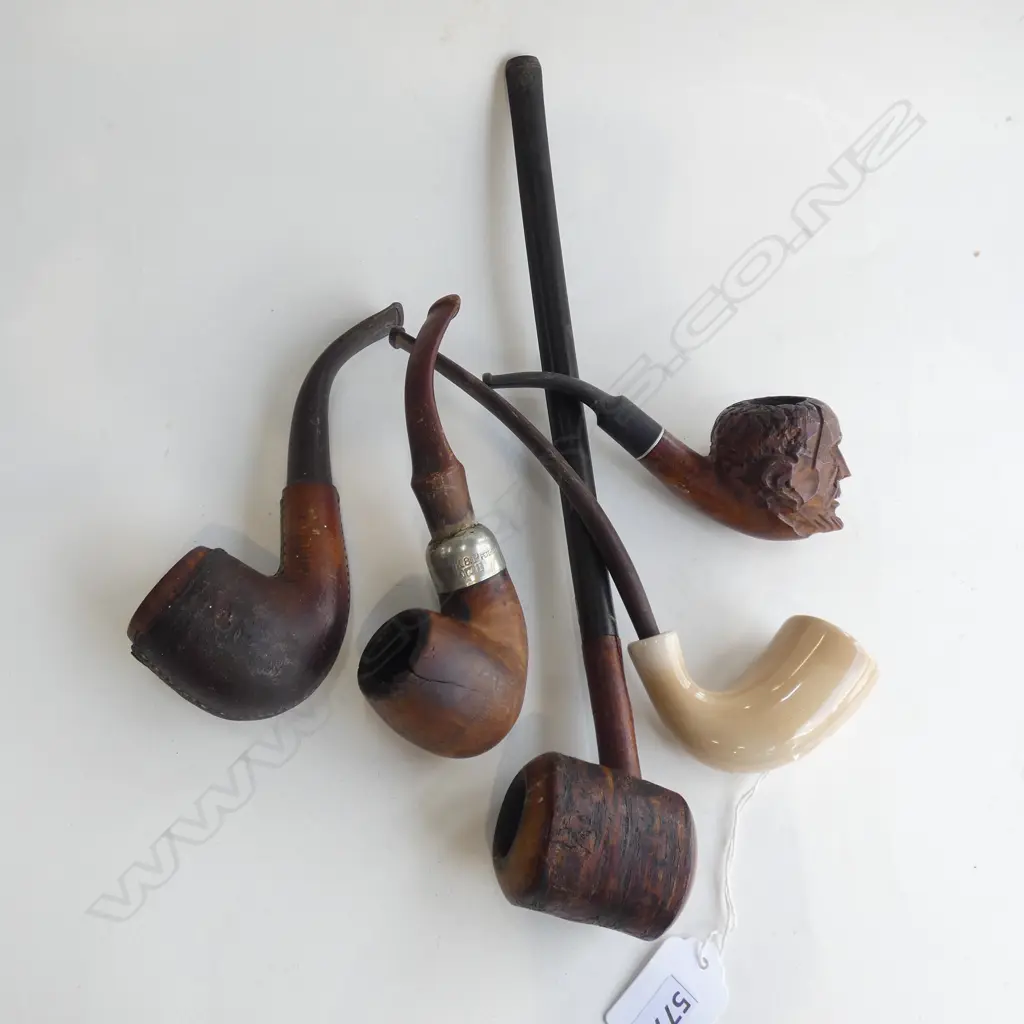 5 VINTAGE SMOKERS PIPES; 1 w. STG BAND Image 1++