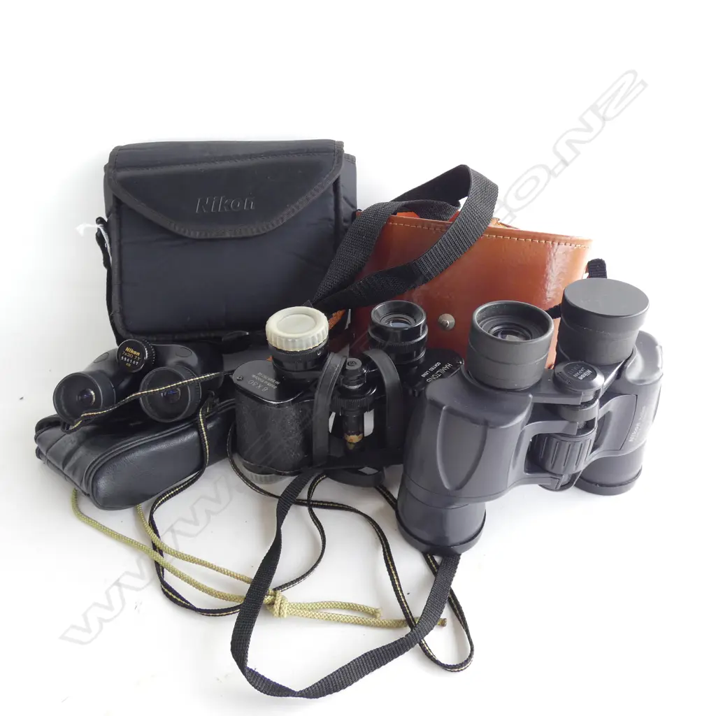 3 PR OLD BINOCULARS; 2 NIKON & 1 HAMILTONS  Image 1++